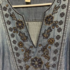 Denim detailed blouse